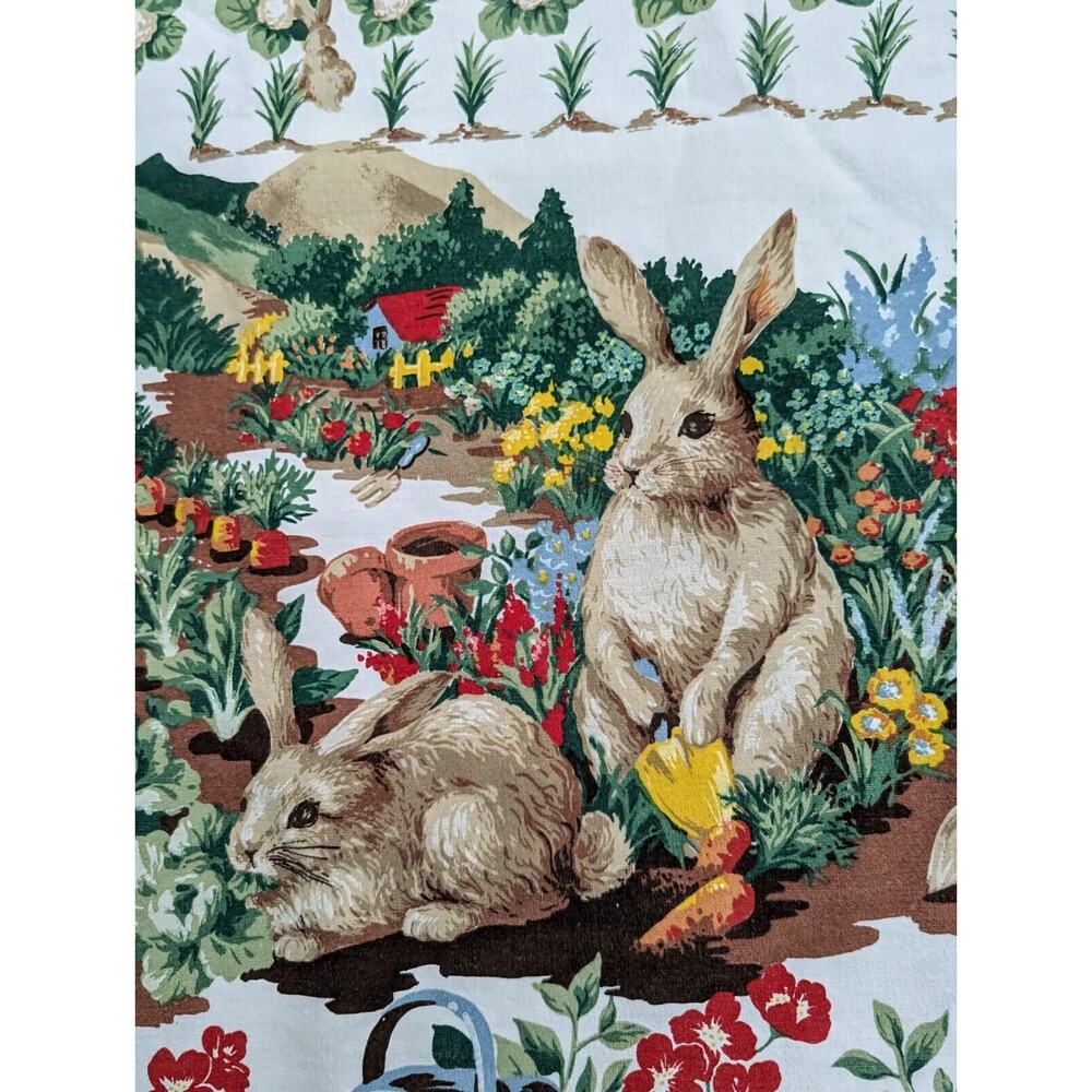 Vintage Wilton Court Spring Bunny Rabbits Vegetable Garden Tablecloth 50 X 64